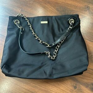 Kate Spade Black Nylon Bag Patent Leather Silver Chain Straps  bag